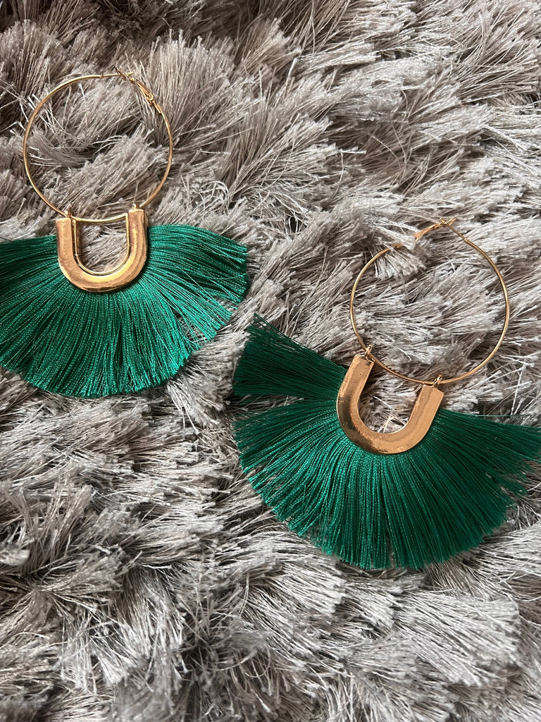 Sangria Tassel Earrings-Green